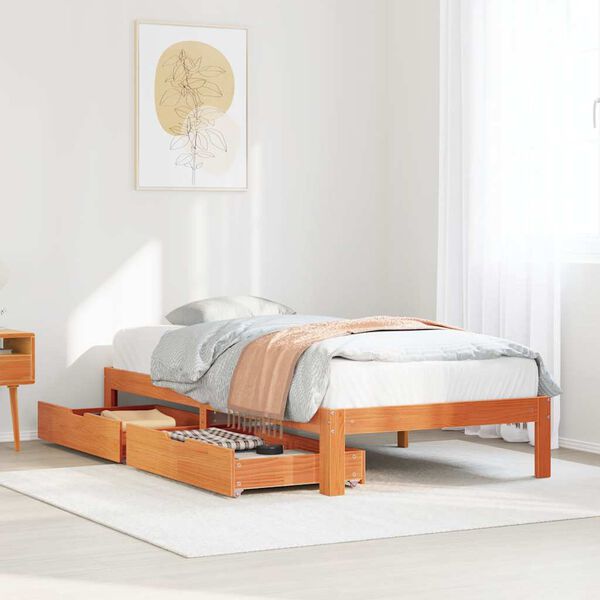 vidaXL Cadre de lit avec tiroirs sans matelas cire marron 90x190 cm