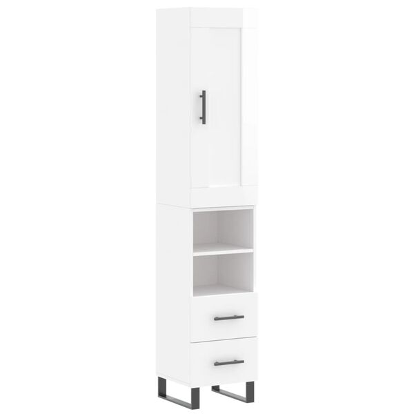 vidaXL Buffet haut Blanc brillant 34,5x34x180 cm Bois d'ing&eacute;nierie