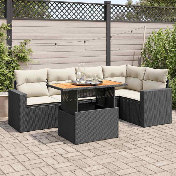 vidaXL Salon de jardin 6 pcs avec coussins noir r&eacute;sine tress&eacute;e