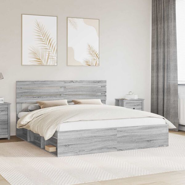 vidaXL Cadre de lit Gris Sonoma 180 x 200 cm Pin massif