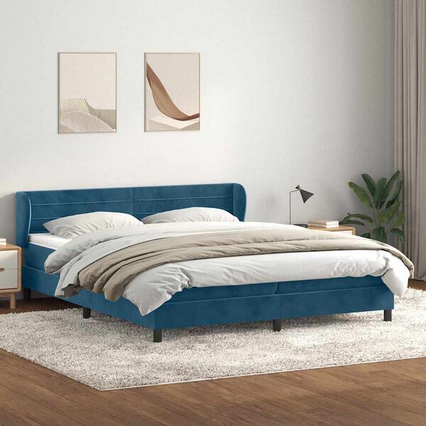 vidaXL Sommier &agrave; lattes de lit et matelas bleu fonc&eacute; 180x210cm velours