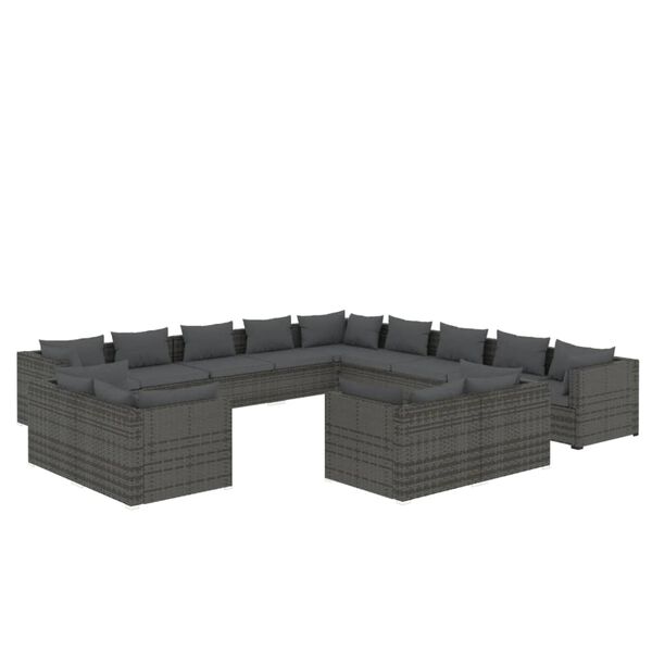 vidaXL Salon de jardin 13 pcs avec coussins Gris R&eacute;sine tress&eacute;e