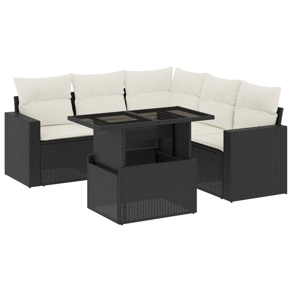 vidaXL Salon de jardin 6 pcs avec coussins noir r&eacute;sine tress&eacute;e