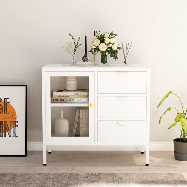 vidaXL Buffet Blanc 75x35x70 cm Acier et verre trempé