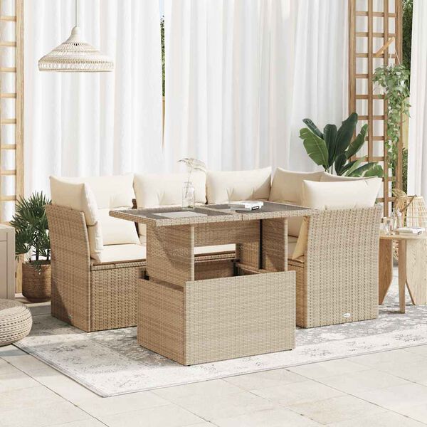 vidaXL Salon de jardin avec coussins 5 pcs beige r&eacute;sine tress&eacute;e