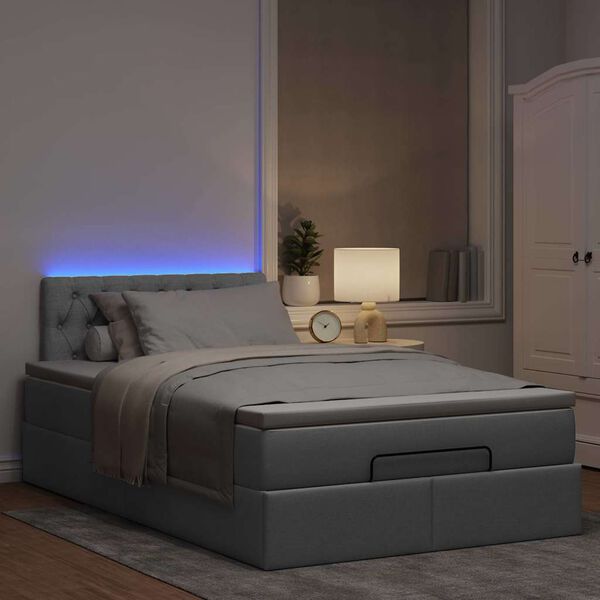 vidaXL Lit ottoman avec matelas gris clair 120x200 cm tissu