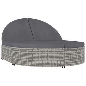 vidaXL Chaise longue &agrave; 2 places avec coussins r&eacute;sine tress&eacute;e gris