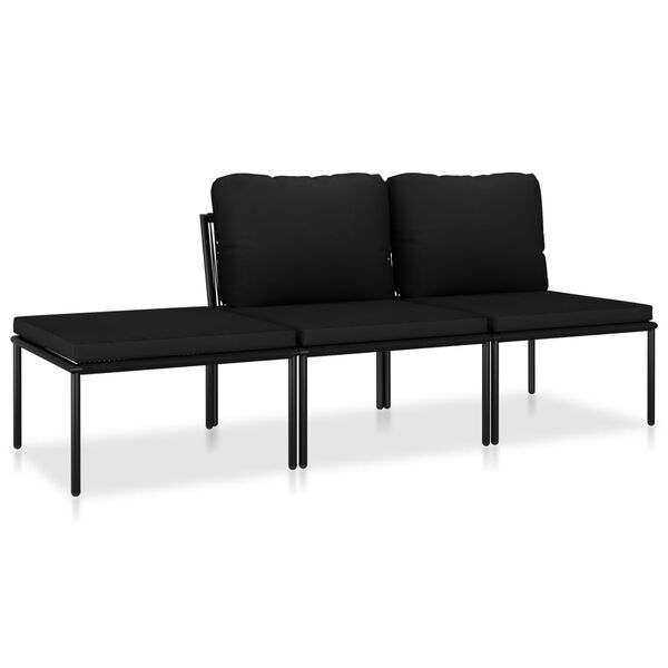 vidaXL Salon de jardin 3 pcs avec coussins Noir PVC