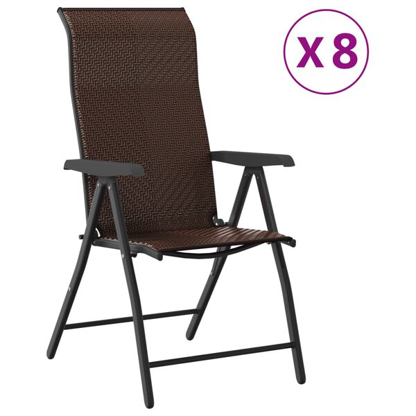 vidaXL Chaises pliables de jardin lot de 8 marron r&eacute;sine tress&eacute;e