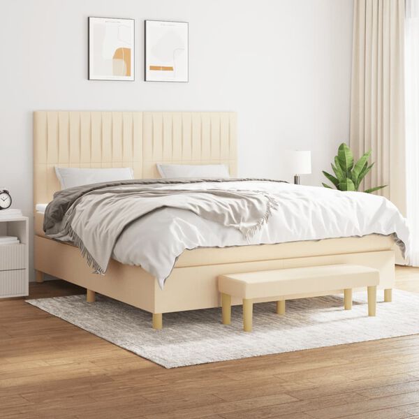 vidaXL Sommier &agrave; lattes de lit avec matelas Cr&egrave;me 160x200 cm Tissu