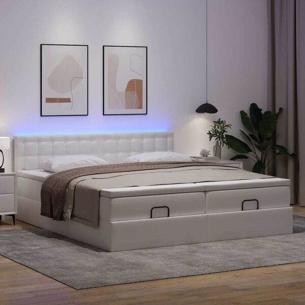VidaXL Cadre de lit ottoman avec matelas blanc 180x200 cm similicuir