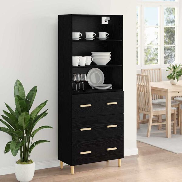 vidaXL Haut Armoire Ch&ecirc;ne noir 69,5 x 32,5 x 180 cm Bois d'ing&eacute;nierie