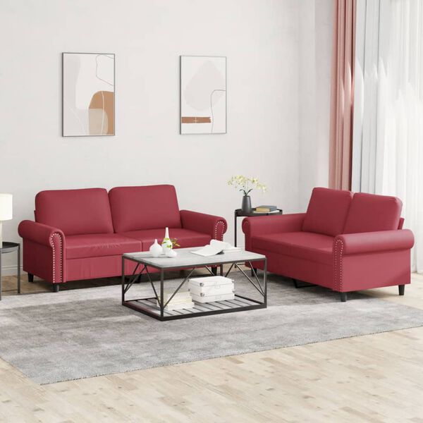 vidaXL Ensemble de canap&eacute;s 2 pcs et coussins Rouge bordeaux Similicuir