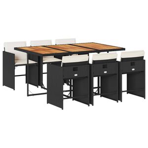 vidaXL Ensemble &agrave; manger de jardin coussins 7pcs Noir R&eacute;sine tress&eacute;e