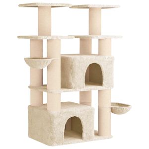 vidaXL Arbre &agrave; chat avec poteaux &agrave; griffer en sisal Cr&egrave;me 147 cm 2 pc
