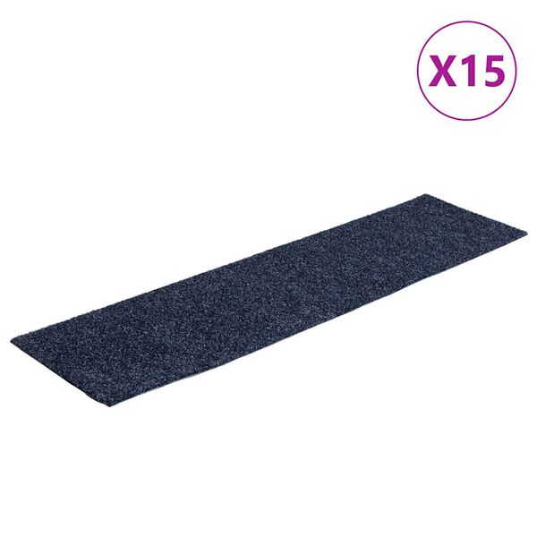 vidaXL Tapis d'escalier autocollants 15 pièces 76 x 20 cm Gris Bleu Rectangulaire