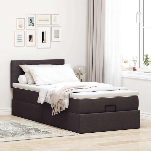 vidaXL Lit ottoman avec matelas et LED marron fonc&eacute; 90x200 cm tissu