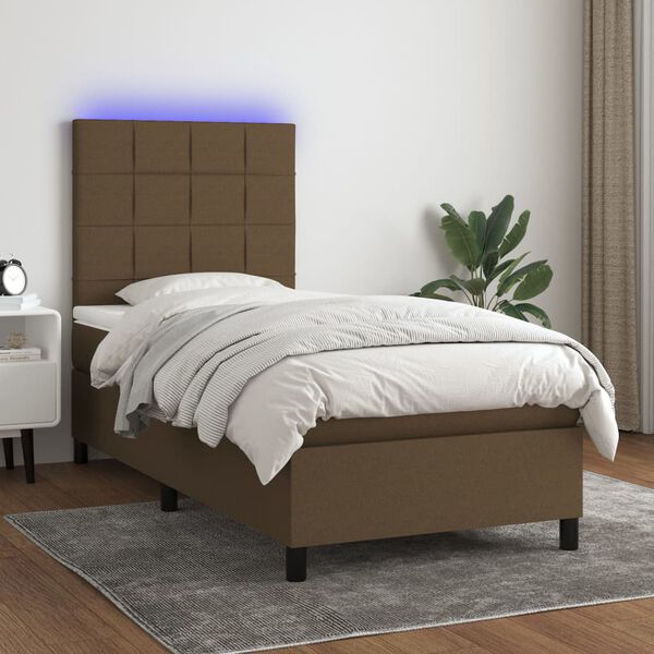 vidaXL Sommier &agrave; lattes de lit matelas et LED Marron fonc&eacute; 100x200cm