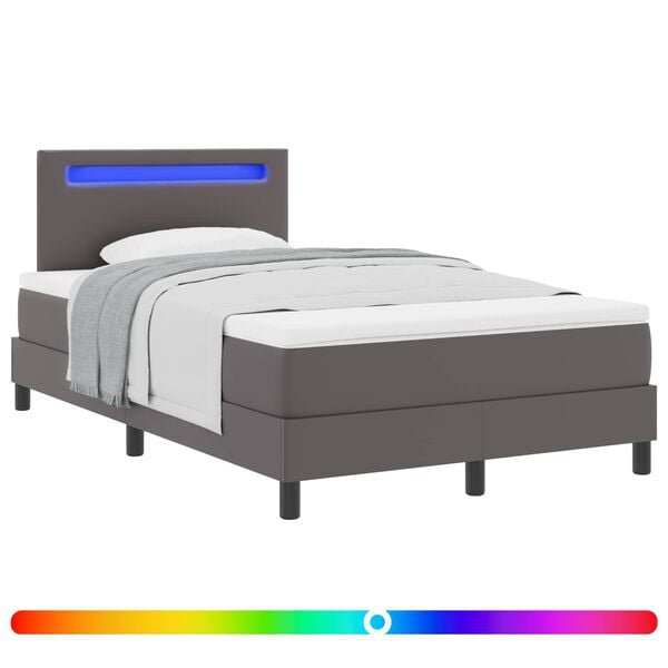 vidaXL Lit &agrave; ressorts avec matelas Gris 120 x 190 cm Simili cuir