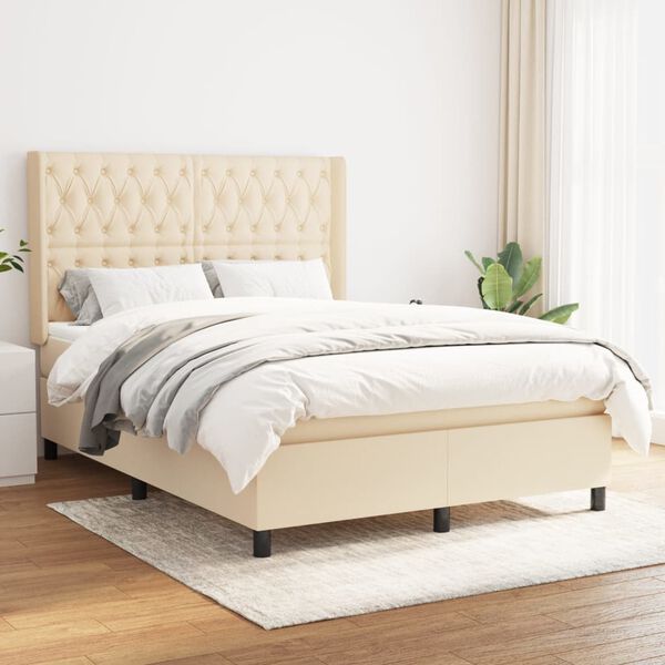 vidaXL Sommier &agrave; lattes de lit avec matelas Cr&egrave;me 140x190 cm Tissu
