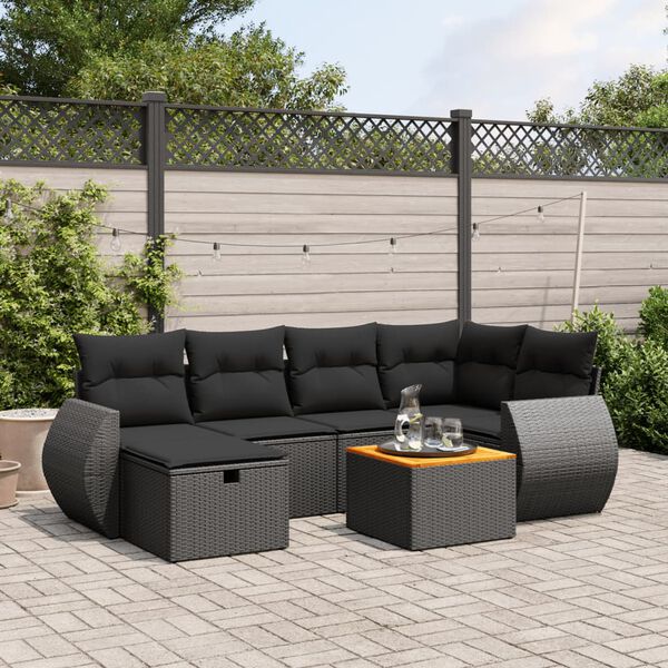 vidaXL Salon de jardin 7 pcs avec coussins noir r&eacute;sine tress&eacute;e