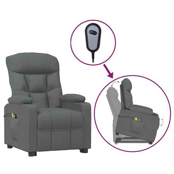 vidaXL Fauteuil de massage inclinable Gris fonc&eacute; Tissu