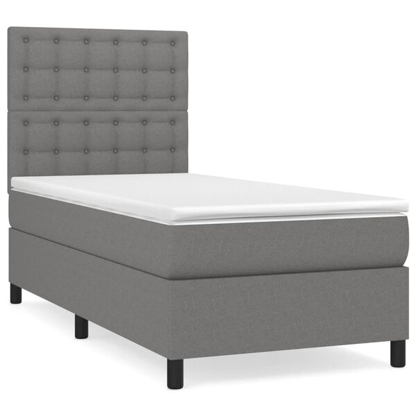vidaXL Sommier &agrave; lattes de lit avec matelas Gris fonc&eacute; 90x200 cm Tissu