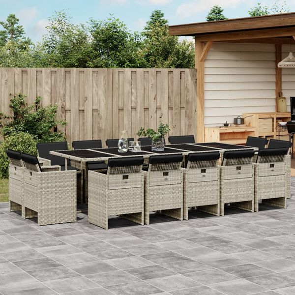 vidaXL Ensemble &agrave; manger de jardin et coussins 17 pcs gris clair rotin