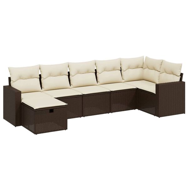 vidaXL Salon de jardin avec coussins 7 pcs marron r&eacute;sine tress&eacute;e