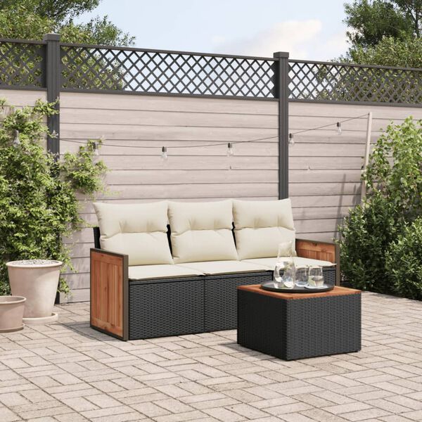 vidaXL Salon de jardin 4 pcs avec coussins noir r&eacute;sine tress&eacute;e