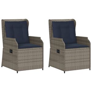 vidaXL Chaises inclinables de jardin lot de 2 et coussins gris rotin
