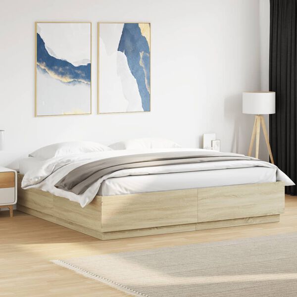vidaXL Cadre de lit avec LED sans matelas ch&ecirc;ne sonoma 180x200 cm