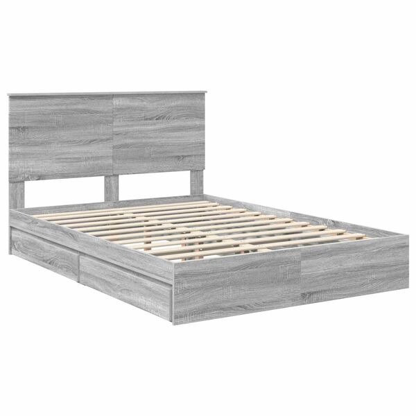 vidaXL Lit de Rangement Gris Sonoma 140 x 200 cm Bois d'ing&eacute;nierie