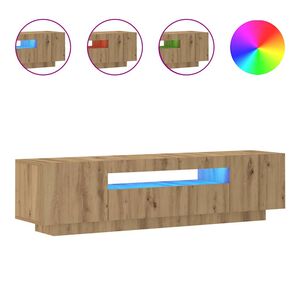 vidaXL Meuble TV avec lumi&egrave;res LED ch&ecirc;ne artisanal bois d'ing&eacute;nierie