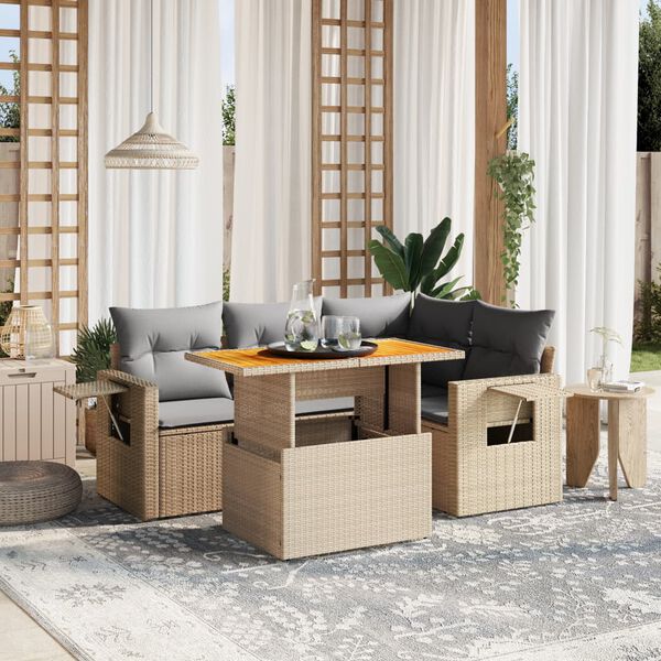 vidaXL Salon de jardin avec coussins 5 pcs beige r&eacute;sine tress&eacute;e