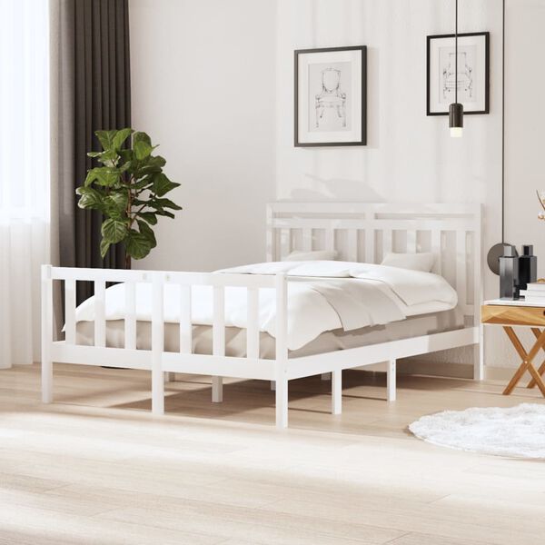 vidaXL Cadre de lit sans matelas blanc bois massif