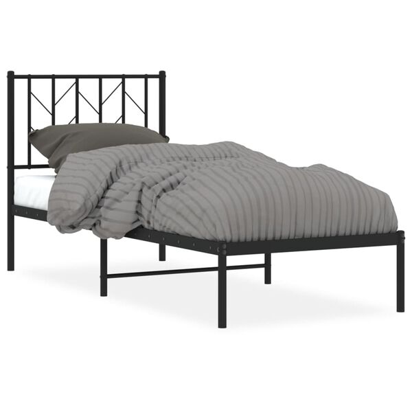 vidaXL Cadre de lit m&eacute;tal sans matelas avec t&ecirc;te de lit noir 75x190 cm
