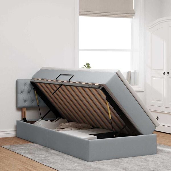 vidaXL Lit avec rangement et matelas Gris clair 90 x 200 cm