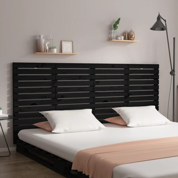 vidaXL T&ecirc;te de lit murale Noir 186x3x91,5 cm Bois massif de pin