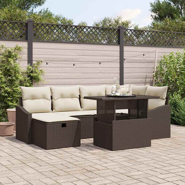 vidaXL Ensemble de canap&eacute; de jardin 7 pcs Marron polyrotin