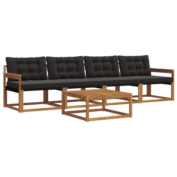 vidaXL Ensemble de canap&eacute;s d'ext&eacute;rieur 5 pcs Naturel et Noir