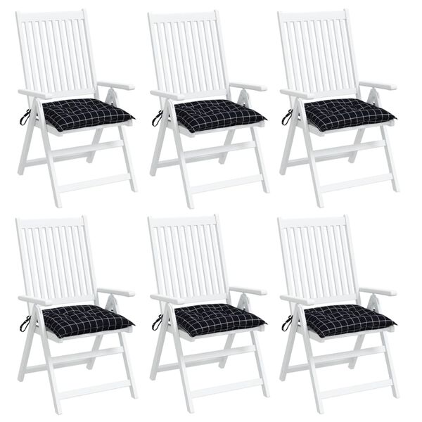 vidaXL Coussins de chaise lot de 6 carreaux noir 40x40x7 cm tissu