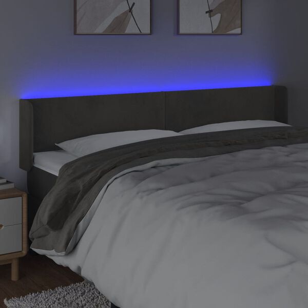 vidaXL T&ecirc;te de lit &agrave; LED Gris fonc&eacute; 203x16x78/88 cm Velours