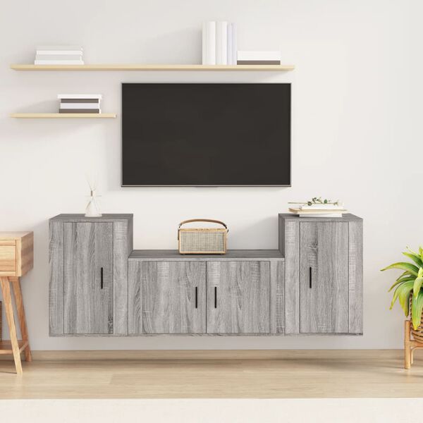 vidaXL Ensemble de meubles TV 3 pcs Sonoma gris Bois d'ing&eacute;nierie