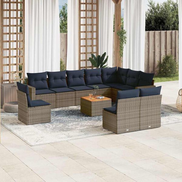 vidaXL Salon de jardin 11 pcs avec coussins gris r&eacute;sine tress&eacute;e