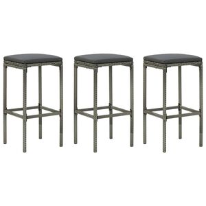 vidaXL Tabourets de bar avec coussins lot de 3 gris résine tressée