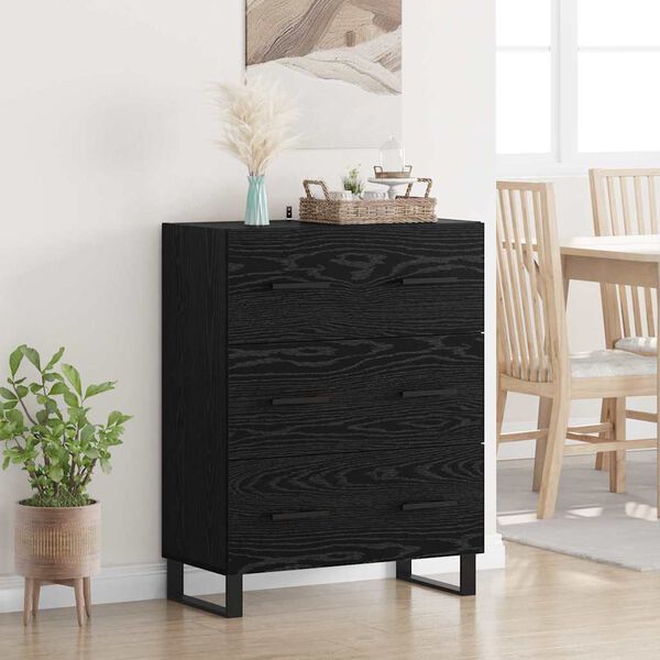 vidaXL Buffet Ch&ecirc;ne noir 69,5 x 34 x 90 cm Bois d'ing&eacute;nierie et fer