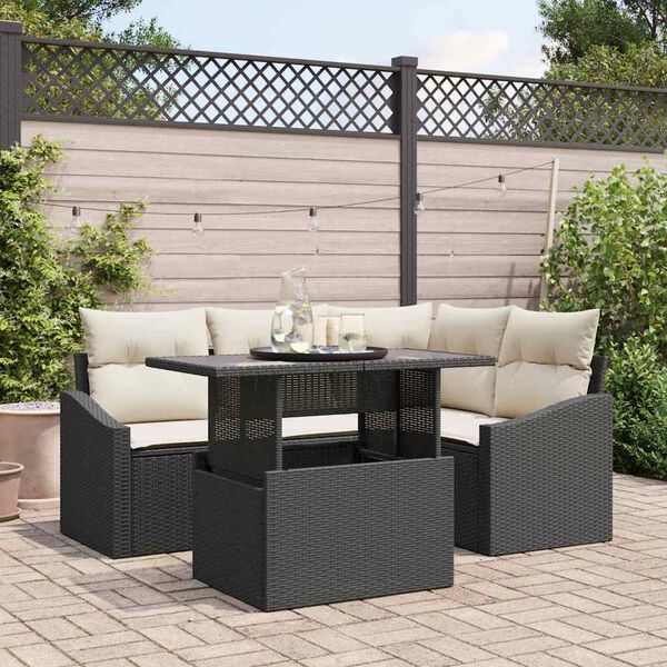 vidaXL Ensemble de canapé de jardin avec coussin 5 pcs Noir et Crème