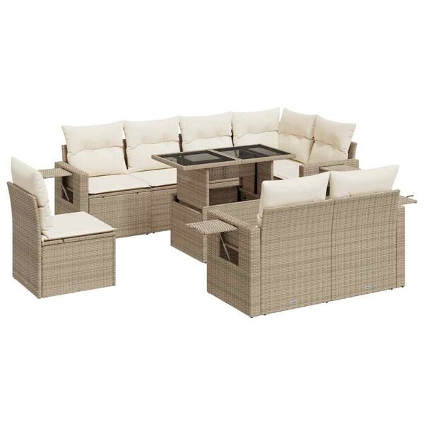vidaXL Salon de jardin avec coussins 9 pcs beige r&eacute;sine tress&eacute;e