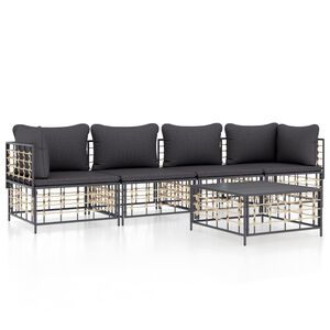 vidaXL Salon de jardin 5 pcs avec coussins anthracite r&eacute;sine tress&eacute;e